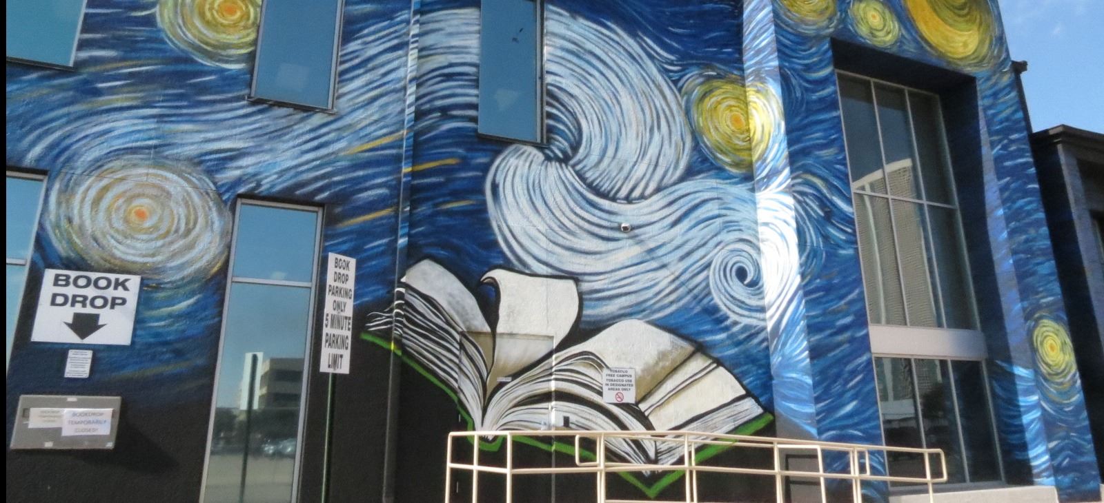 stars and books portion of the library wall 