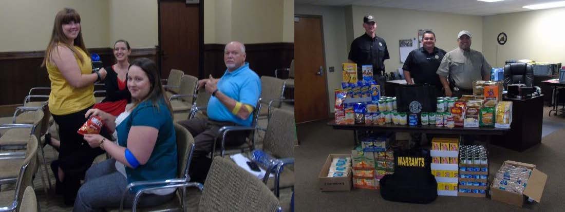 Employees Sitting Together and Standing in Front of Food