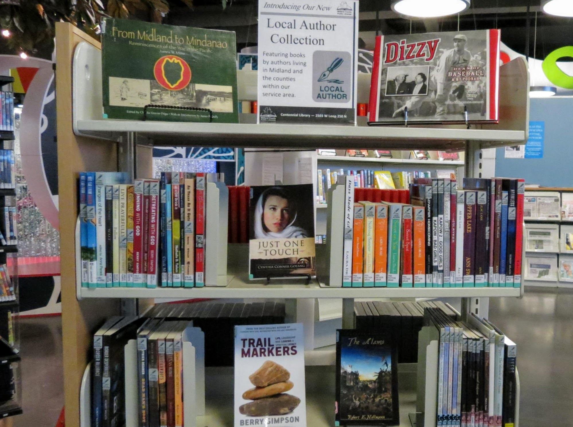 books on shelf with local author titles